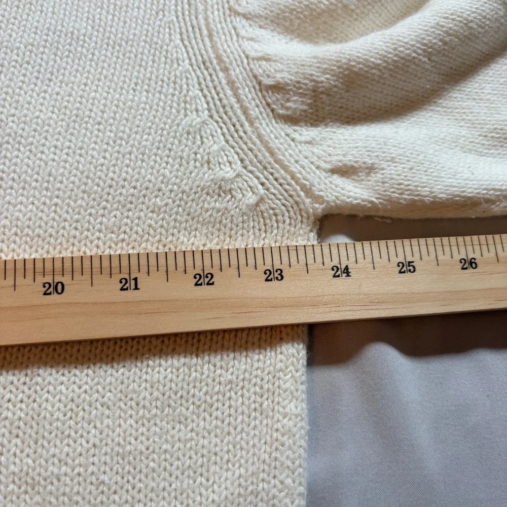 American Outpost V-Neck Sweater Mens Large Cream Navy Cotton Ramie Knit Pullover